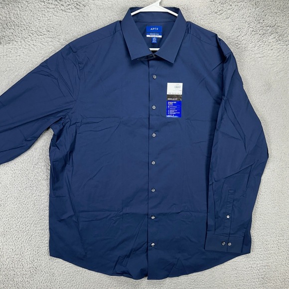 APT.9 Premier Flex Mens Dress Shirt 2XB 18.5-19 36-37 Blue Button Up Stretch NEW